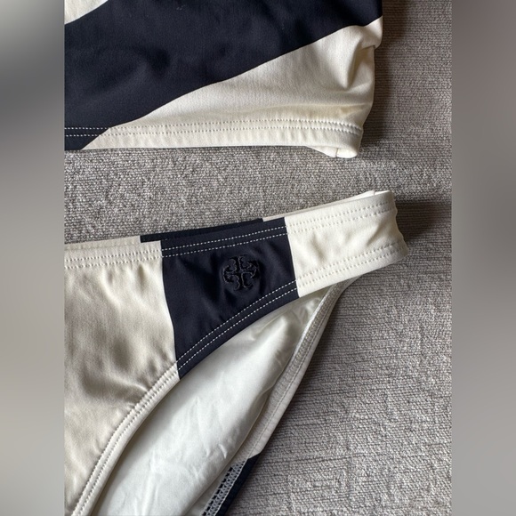 Tory Burch One-Shoulder Stripe Bikini Set — Black & Cream — Top L / Bottom M - Picture 3 of 6